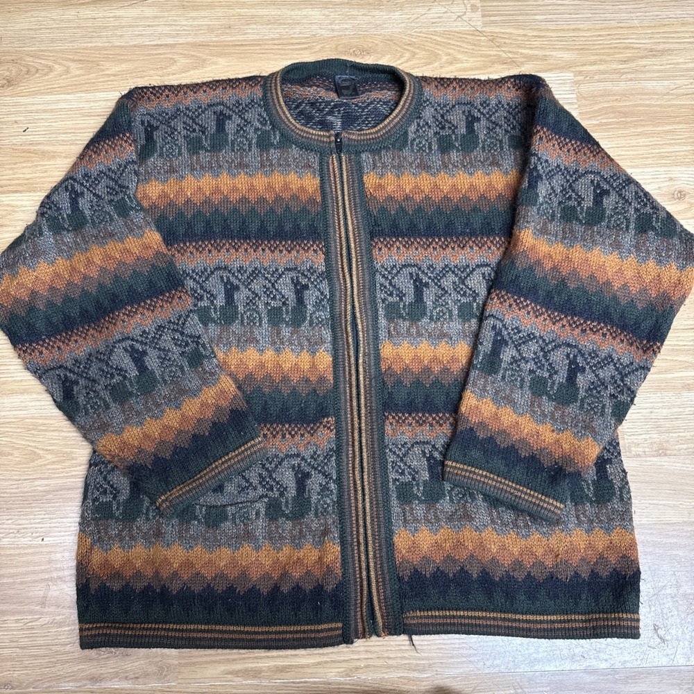 Arcohi's Womens Alpaca Wool Striped Knit Cardigan‎ Sweater Medium  Full Zip Soft